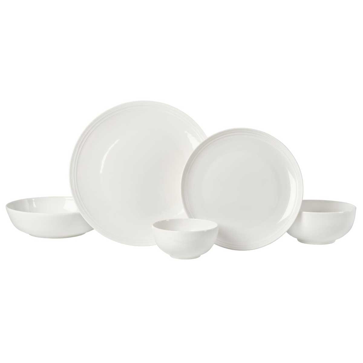 Mikasa Kyler 20 Piece Dinnerware Set | Chip Resistant Bone China | Embossed Ridge Pattern | Microwave & Dishwasher Safe