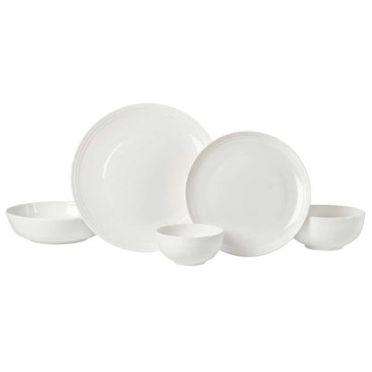 Mikasa Kyler 20 Piece Dinnerware Set | Chip Resistant Bone China | Embossed Ridge Pattern | Microwave & Dishwasher Safe
