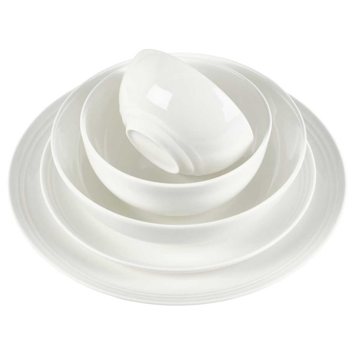 Mikasa Kyler 20 Piece Dinnerware Set | Chip Resistant Bone China | Embossed Ridge Pattern | Microwave & Dishwasher Safe