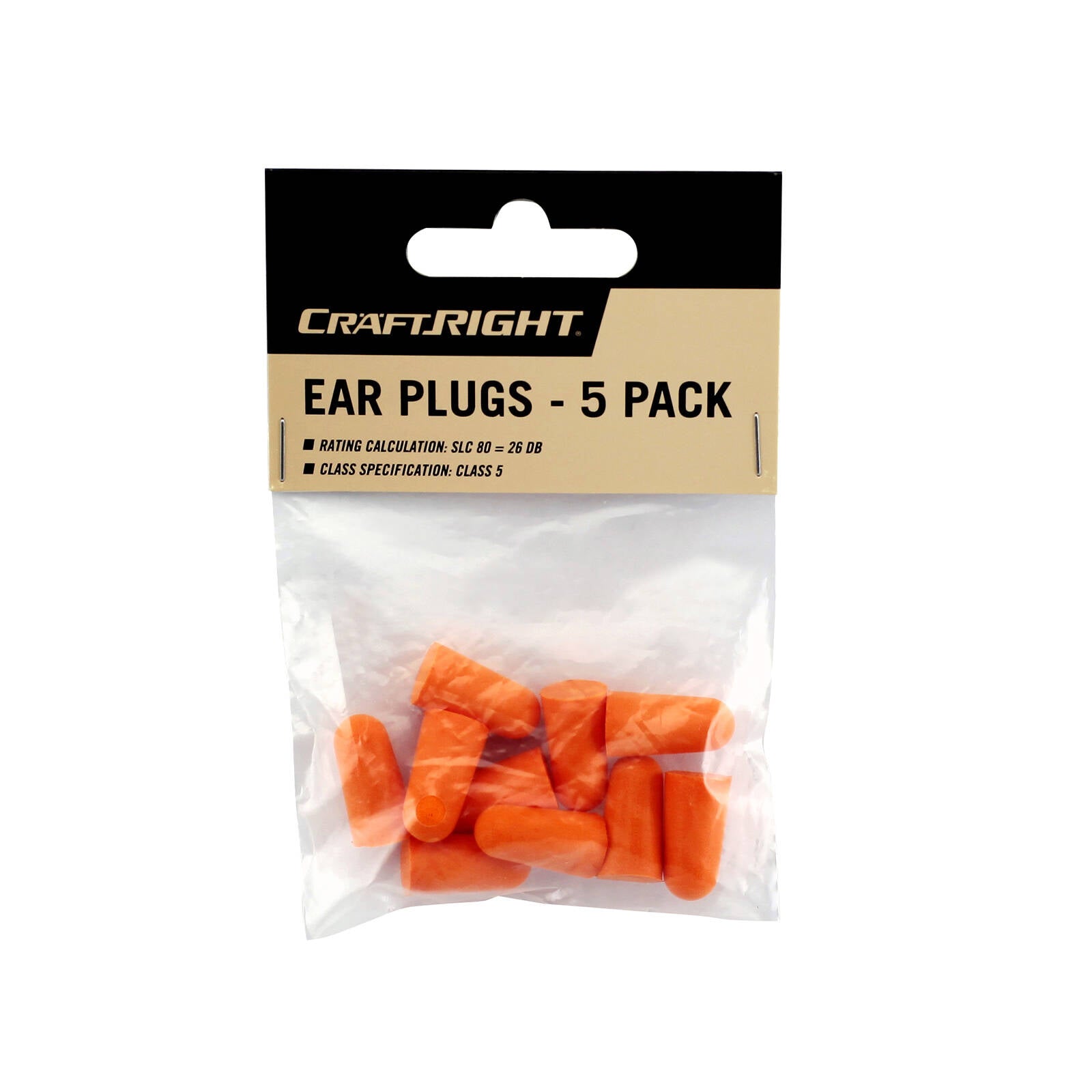 Craftright Polymer Ear Plugs, Taper Fit, 5 Pairs