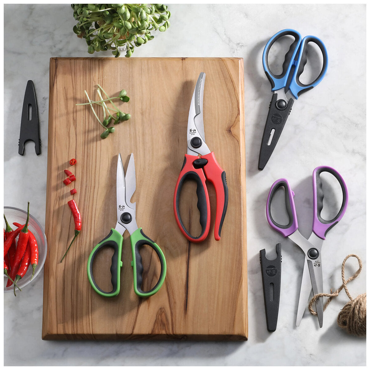 Cangshan Heavy Duty Shears Set With Blade Guards 4 Piece - Ultra Sharp Stainless Steel Blades, Ergonomic Handles