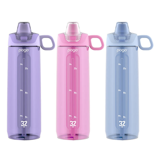 Pogo Tritan Water Bottle 946 ml x 3 Pack Pink Purple Blue - Leakproof, BPA-Free, Dishwasher Safe