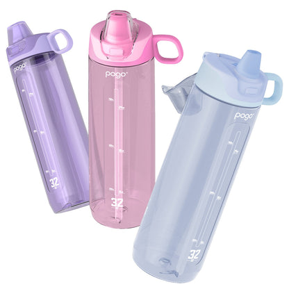 Pogo Tritan Water Bottle 946 ml x 3 Pack Pink Purple Blue - Leakproof, BPA-Free, Dishwasher Safe