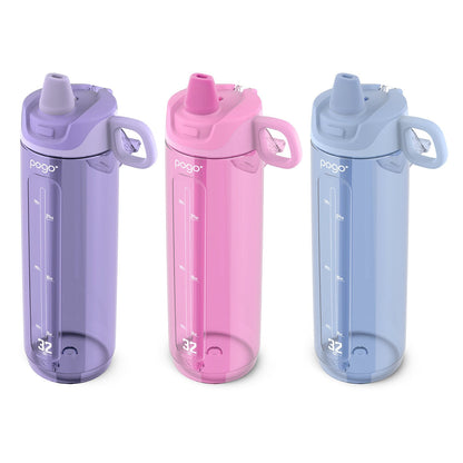 Pogo Tritan Water Bottle 946 ml x 3 Pack Pink Purple Blue - Leakproof, BPA-Free, Dishwasher Safe