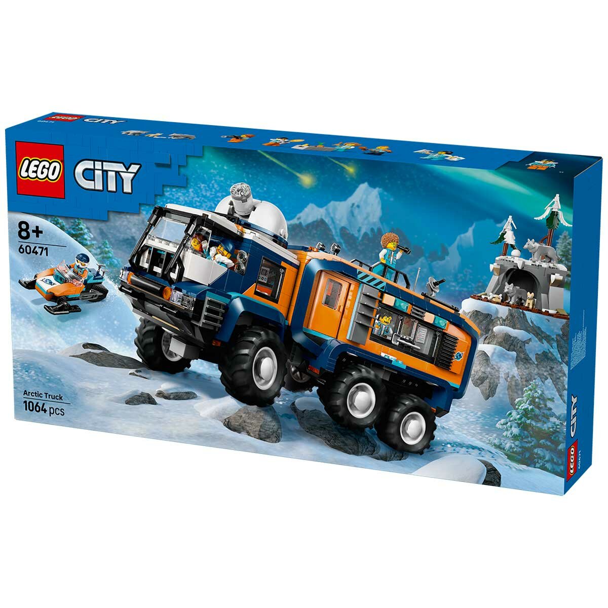 LEGO City Arctic Explorer Science Lab Truck 60471 with 6 Wheel Suspension, Rotating Rooftop Observatory, 5 Explorer Minifigures, 3 Arctic Wolf Figures, 1,064 Pieces