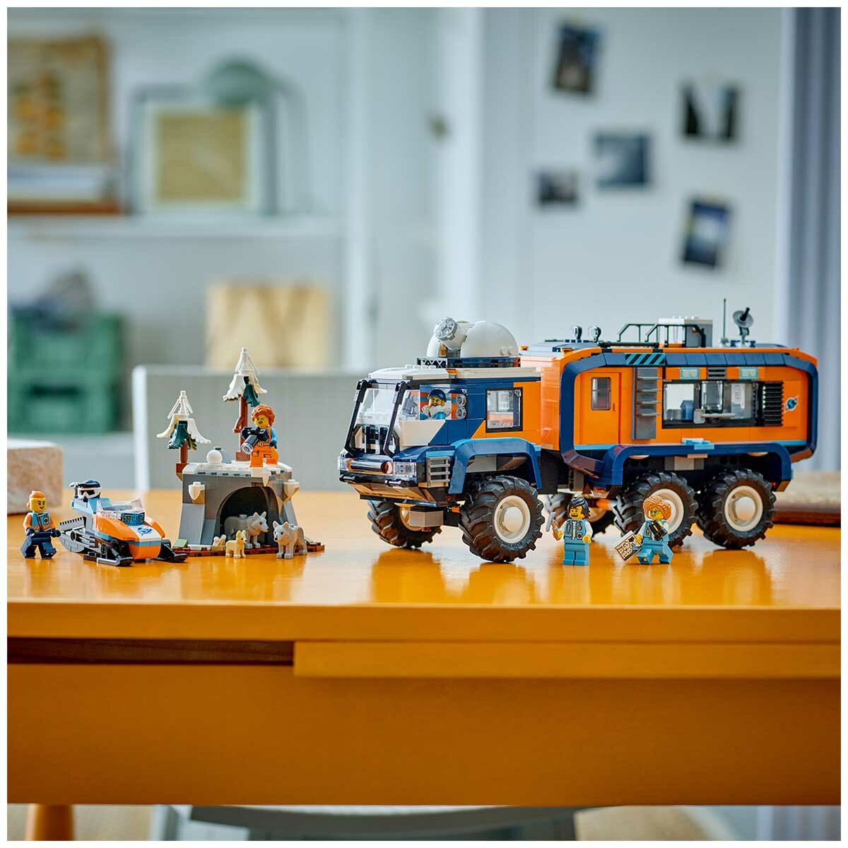 LEGO City Arctic Explorer Science Lab Truck 60471 with 6 Wheel Suspension, Rotating Rooftop Observatory, 5 Explorer Minifigures, 3 Arctic Wolf Figures, 1,064 Pieces - SuperSaverAU - view 3
