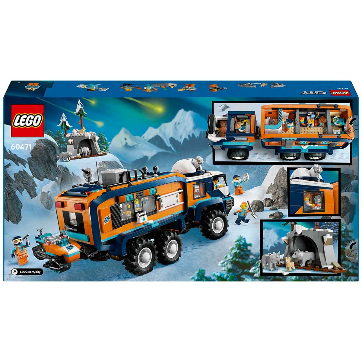 LEGO City Arctic Explorer Science Lab Truck 60471 with 6 Wheel Suspension, Rotating Rooftop Observatory, 5 Explorer Minifigures, 3 Arctic Wolf Figures, 1,064 Pieces