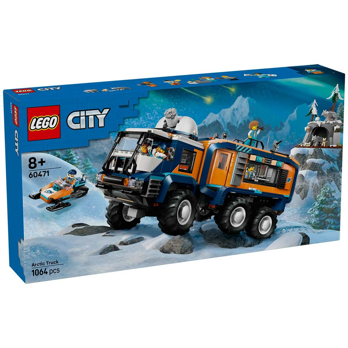 LEGO City Arctic Explorer Science Lab Truck 60471 with 6 Wheel Suspension, Rotating Rooftop Observatory, 5 Explorer Minifigures, 3 Arctic Wolf Figures, 1,064 Pieces