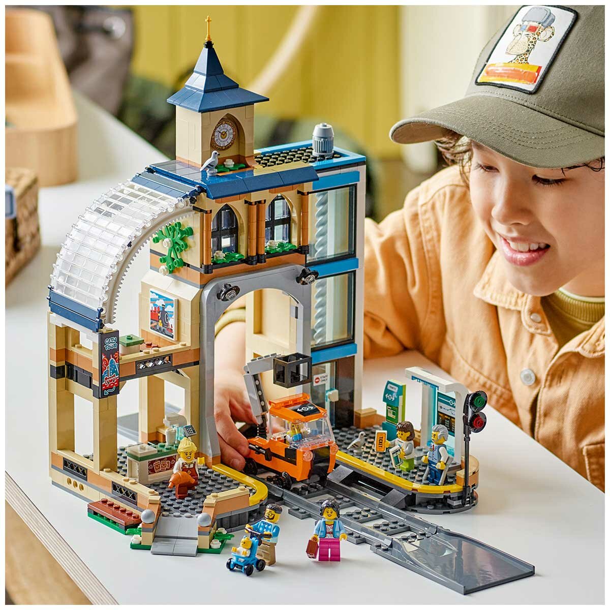 LEGO City Central Train Station 60469 with Clock Tower, Coffee Bar, Lift, and Railway Maintenance Vehicle