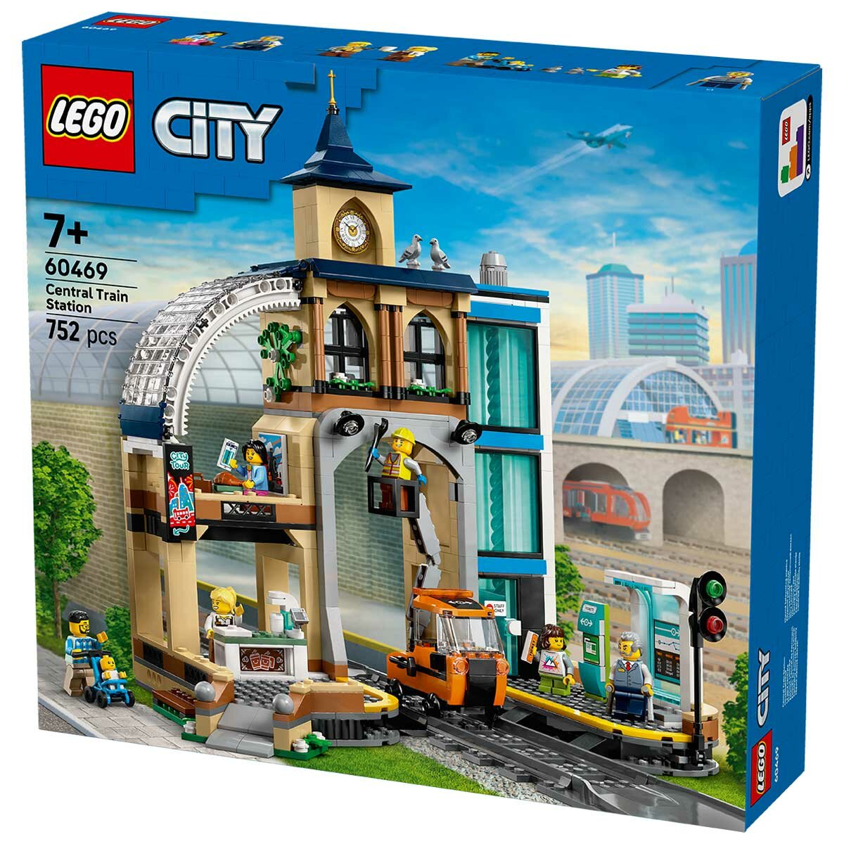 LEGO City Central Train Station 60469 with Clock Tower, Coffee Bar, Lift, and Railway Maintenance Vehicle