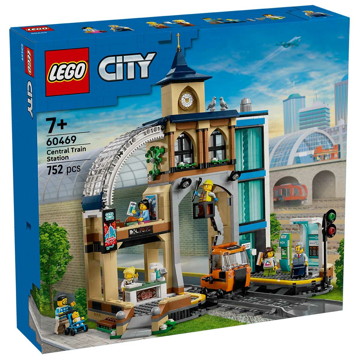 LEGO City Central Train Station 60469 with Clock Tower, Coffee Bar, Lift, and Railway Maintenance Vehicle
