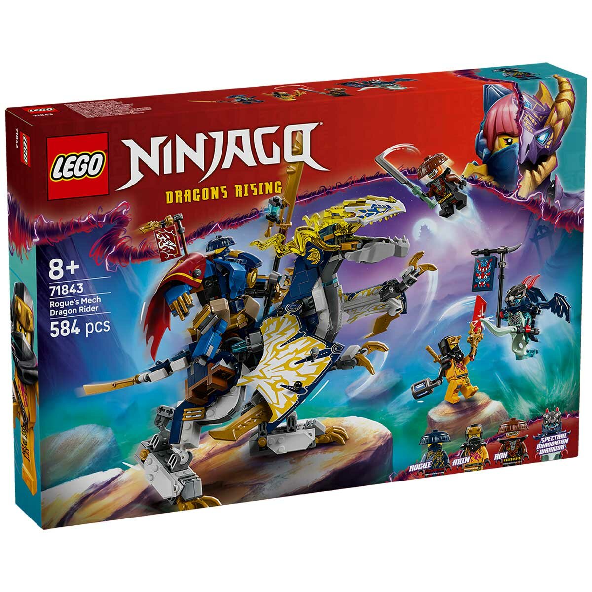 LEGO NINJAGO Rogue's Mech Dragon Rider 71843 Combo Ninja Toy with Movable Mech and Dragon Figures, 4 Minifigures, and Interactive Playset Integration