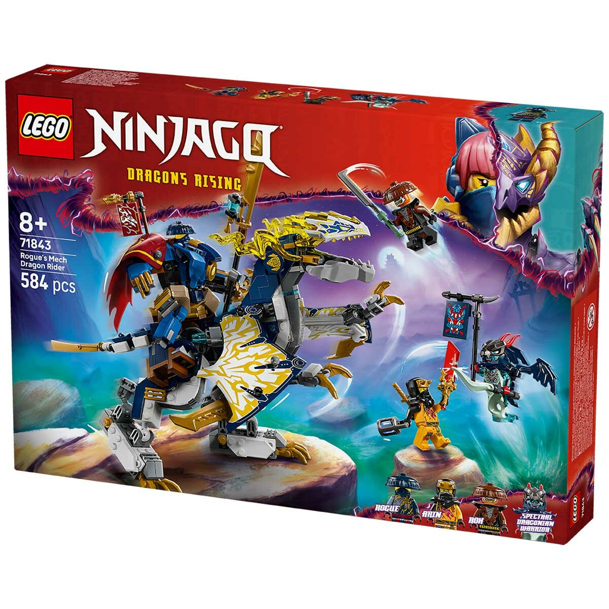 LEGO NINJAGO Rogue's Mech Dragon Rider 71843 Combo Ninja Toy with Movable Mech and Dragon Figures, 4 Minifigures, and Interactive Playset Integration