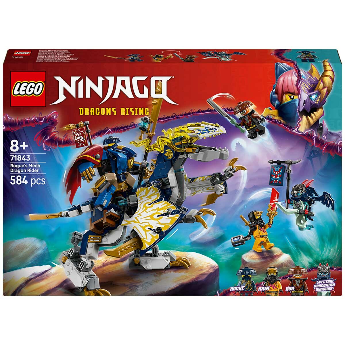 LEGO NINJAGO Rogue's Mech Dragon Rider 71843 Combo Ninja Toy with Movable Mech and Dragon Figures, 4 Minifigures, and Interactive Playset Integration