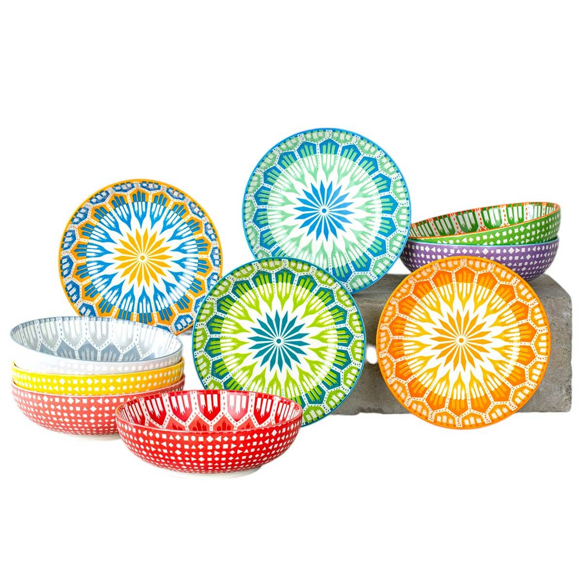 Signature Housewares 10 Piece Arrow Snack Bowl Set | Stoneware, 400ml, 13.9cm, Microwave & Dishwasher Safe