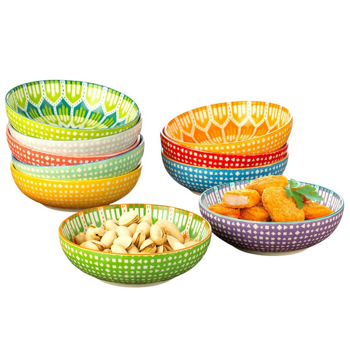 Signature Housewares 10 Piece Arrow Snack Bowl Set | Stoneware, 400ml, 13.9cm, Microwave & Dishwasher Safe