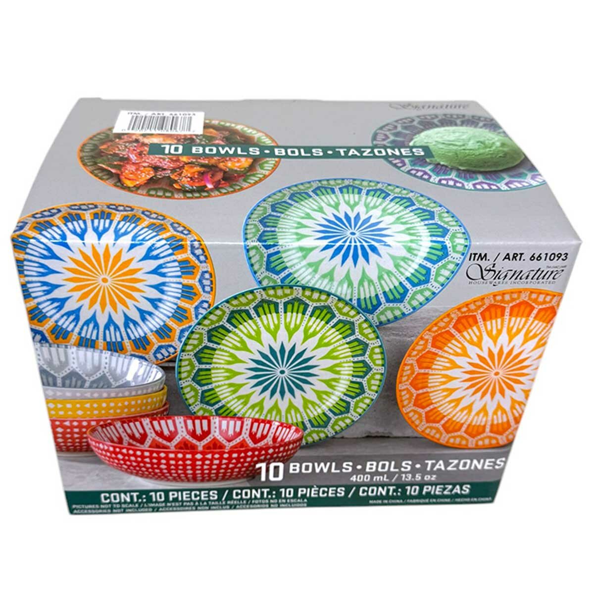 Signature Housewares 10 Piece Arrow Snack Bowl Set | Stoneware, 400ml, 13.9cm, Microwave & Dishwasher Safe