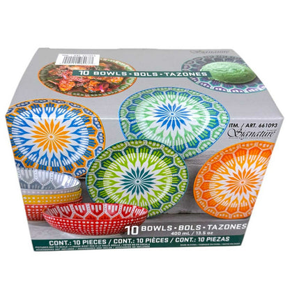 Signature Housewares 10 Piece Arrow Snack Bowl Set | Stoneware, 400ml, 13.9cm, Microwave & Dishwasher Safe