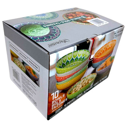 Signature Housewares 10 Piece Arrow Snack Bowl Set | Stoneware, 400ml, 13.9cm, Microwave & Dishwasher Safe