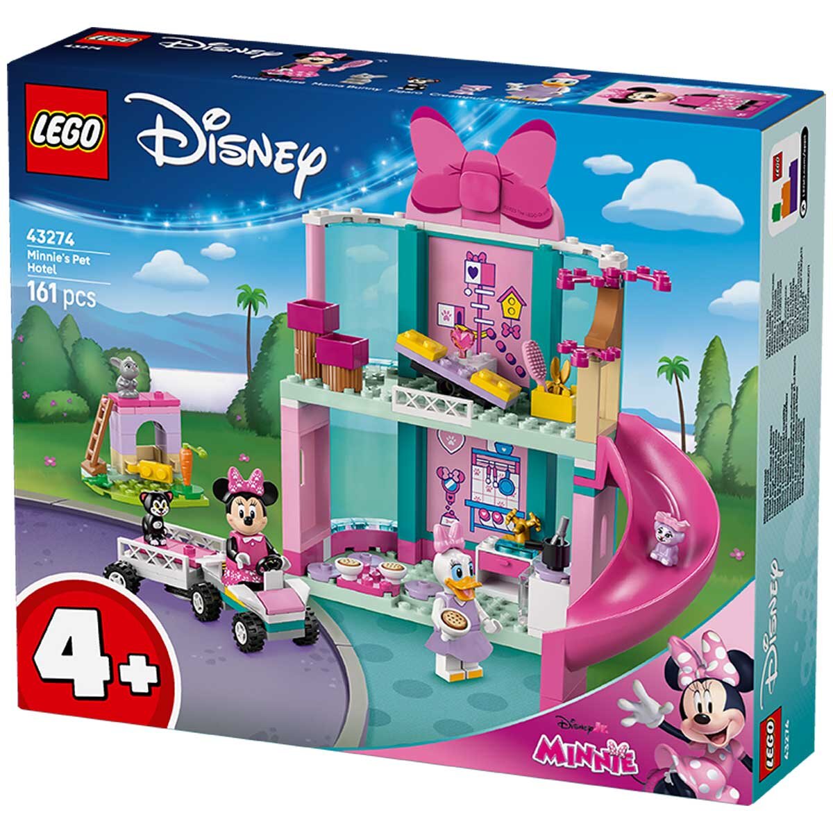 LEGO Disney Minnie's Pet Hotel 43274 Building Set with Minifigures, Play Kitchen, Bunny Hutch, Car, and Trailer