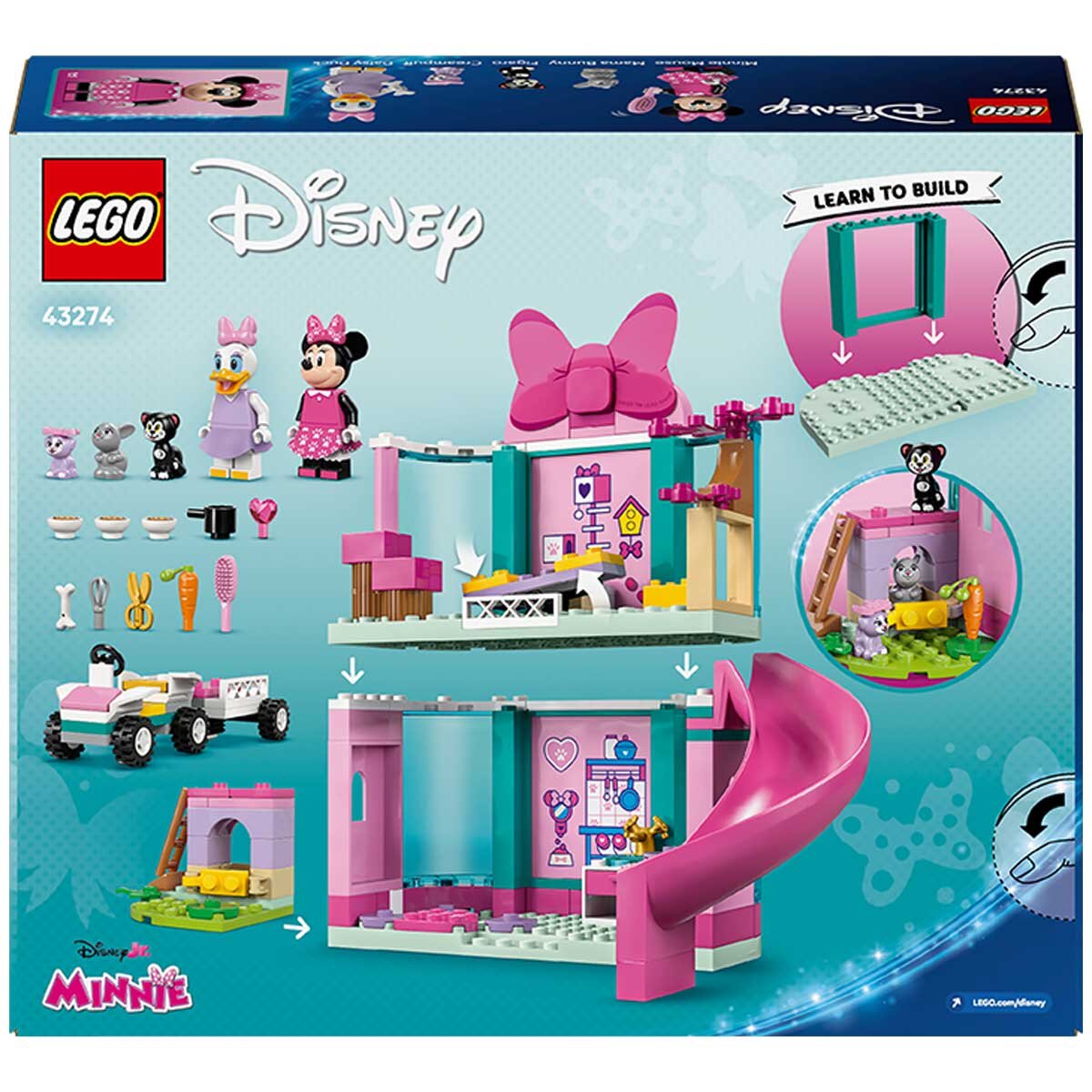 LEGO Disney Minnie's Pet Hotel 43274 Building Set with Minifigures, Play Kitchen, Bunny Hutch, Car, and Trailer
