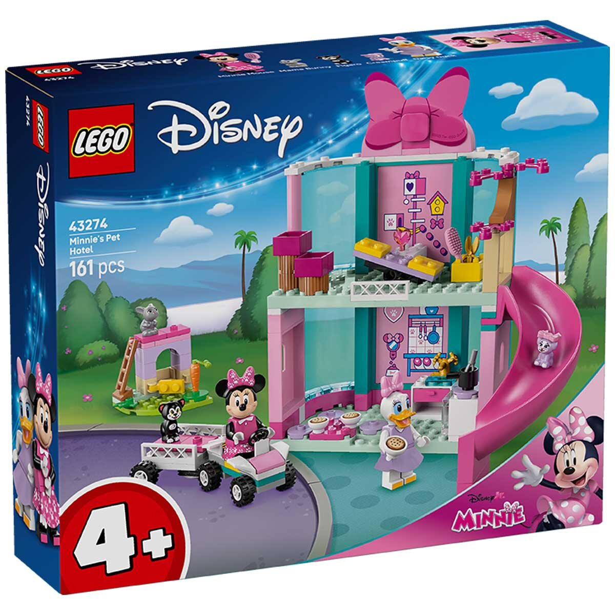 LEGO Disney Minnie's Pet Hotel 43274 Building Set with Minifigures, Play Kitchen, Bunny Hutch, Car, and Trailer
