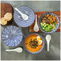 Signature Stoneware Bowls With Spoon Set - 8 Piece, Blue & White Pattern, Microwave & Dishwasher Safe - SuperSaverAU - view 4