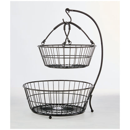 Gourmet Basics Mikasa Tully 2 Tier Basket with Banana Hook, 2 Fruit Storage Baskets, Black Finish, 32.6 x 30.2 x 44 cm