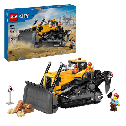 LEGO City Yellow Bulldozer 60466 Toy Vehicle with Moving Pistons, Cooler Fan, and 2 Worker Minifigures