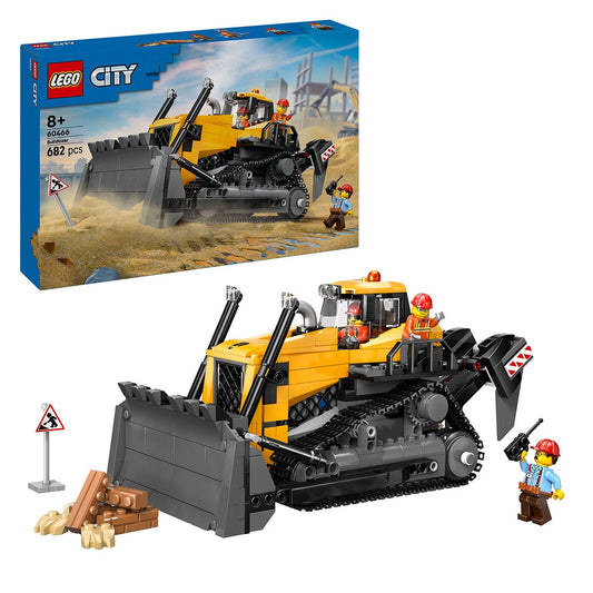 LEGO City Yellow Bulldozer 60466 Toy Vehicle with Moving Pistons, Cooler Fan, and 2 Worker Minifigures