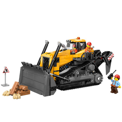 LEGO City Yellow Bulldozer 60466 Toy Vehicle with Moving Pistons, Cooler Fan, and 2 Worker Minifigures