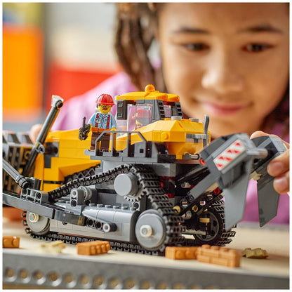 LEGO City Yellow Bulldozer 60466 Toy Vehicle with Moving Pistons, Cooler Fan, and 2 Worker Minifigures