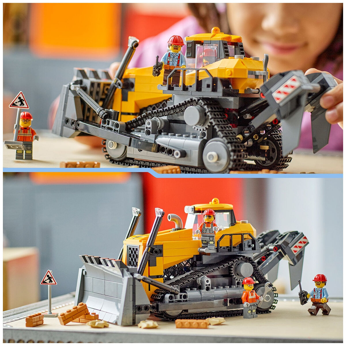 LEGO City Yellow Bulldozer 60466 Toy Vehicle with Moving Pistons, Cooler Fan, and 2 Worker Minifigures