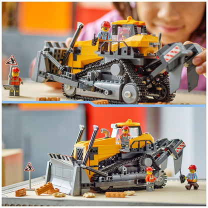 LEGO City Yellow Bulldozer 60466 Toy Vehicle with Moving Pistons, Cooler Fan, and 2 Worker Minifigures