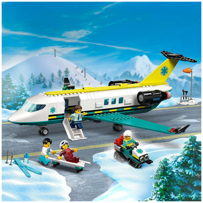 LEGO City Emergency Air Ambulance Airplane 60465 with Fold-Down Boarding Stairs, Onboard Medical Lab, Snow Scooter, Airport Scene, and 4 Minifigures