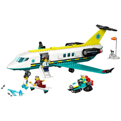LEGO City Emergency Air Ambulance Airplane 60465 with Fold-Down Boarding Stairs, Onboard Medical Lab, Snow Scooter, Airport Scene, and 4 Minifigures