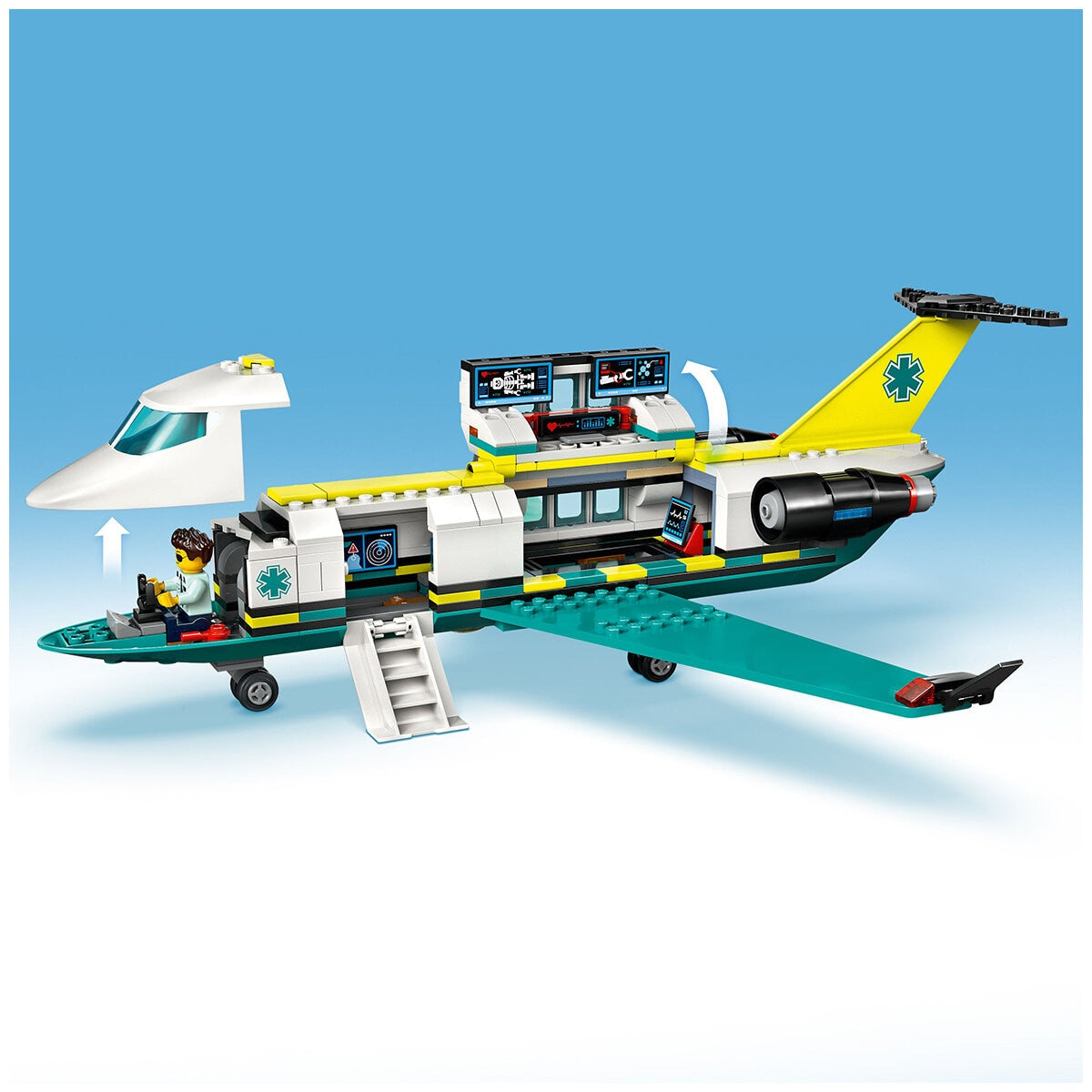 LEGO City Emergency Air Ambulance Airplane 60465 with Fold-Down Boarding Stairs, Onboard Medical Lab, Snow Scooter, Airport Scene, and 4 Minifigures