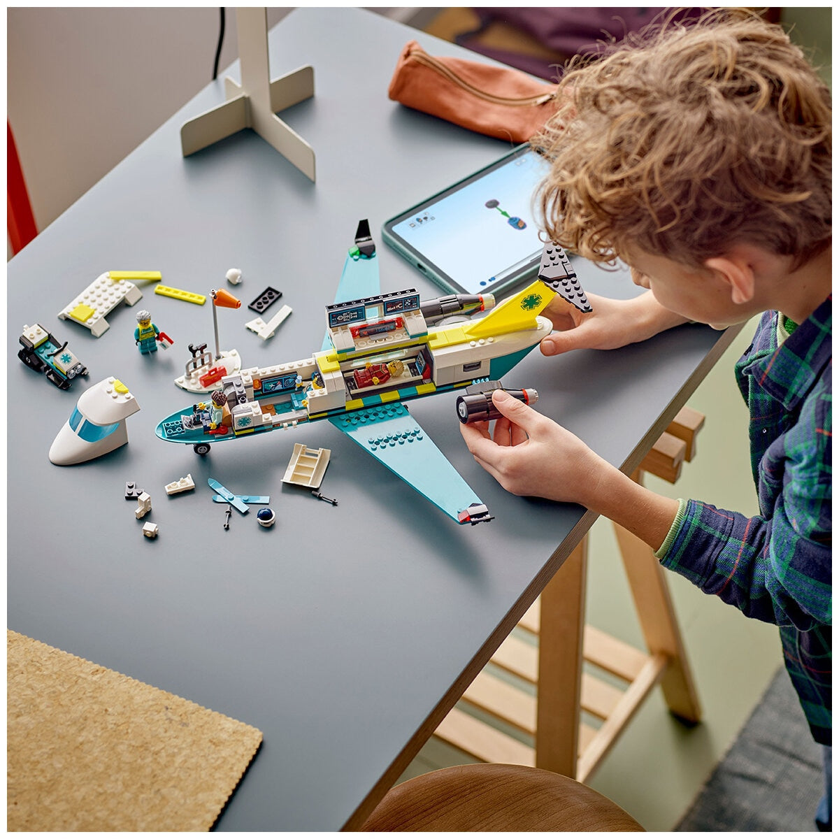 LEGO City Emergency Air Ambulance Airplane 60465 with Fold-Down Boarding Stairs, Onboard Medical Lab, Snow Scooter, Airport Scene, and 4 Minifigures