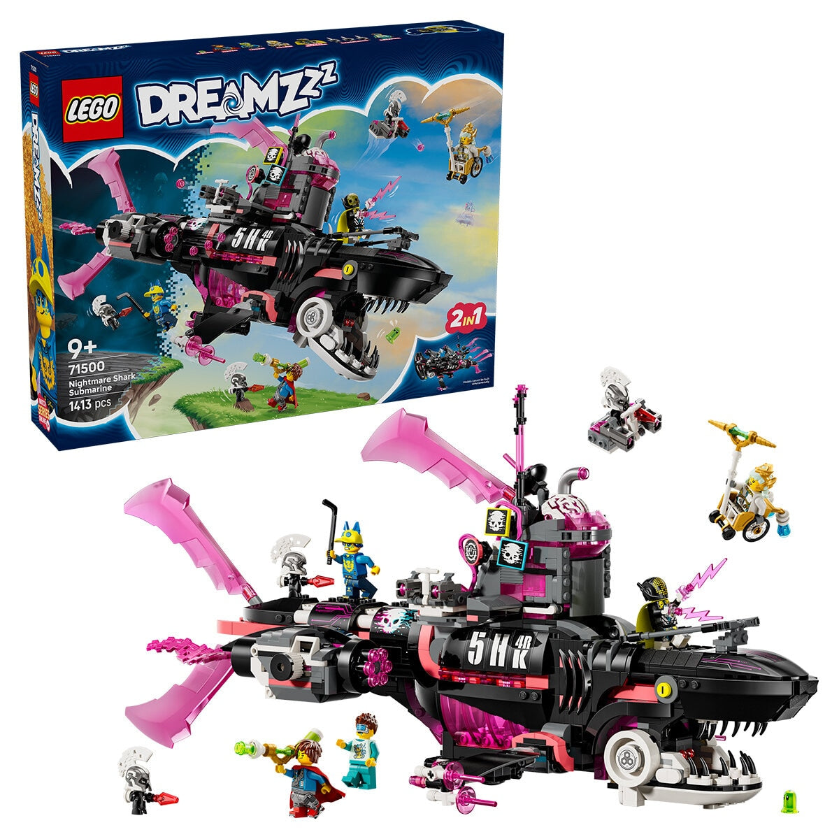 LEGO DREAMZzz Nightmare Shark Submarine 71500 Building Set with Mateo Logan and Astrid Minifigures, Shark Model