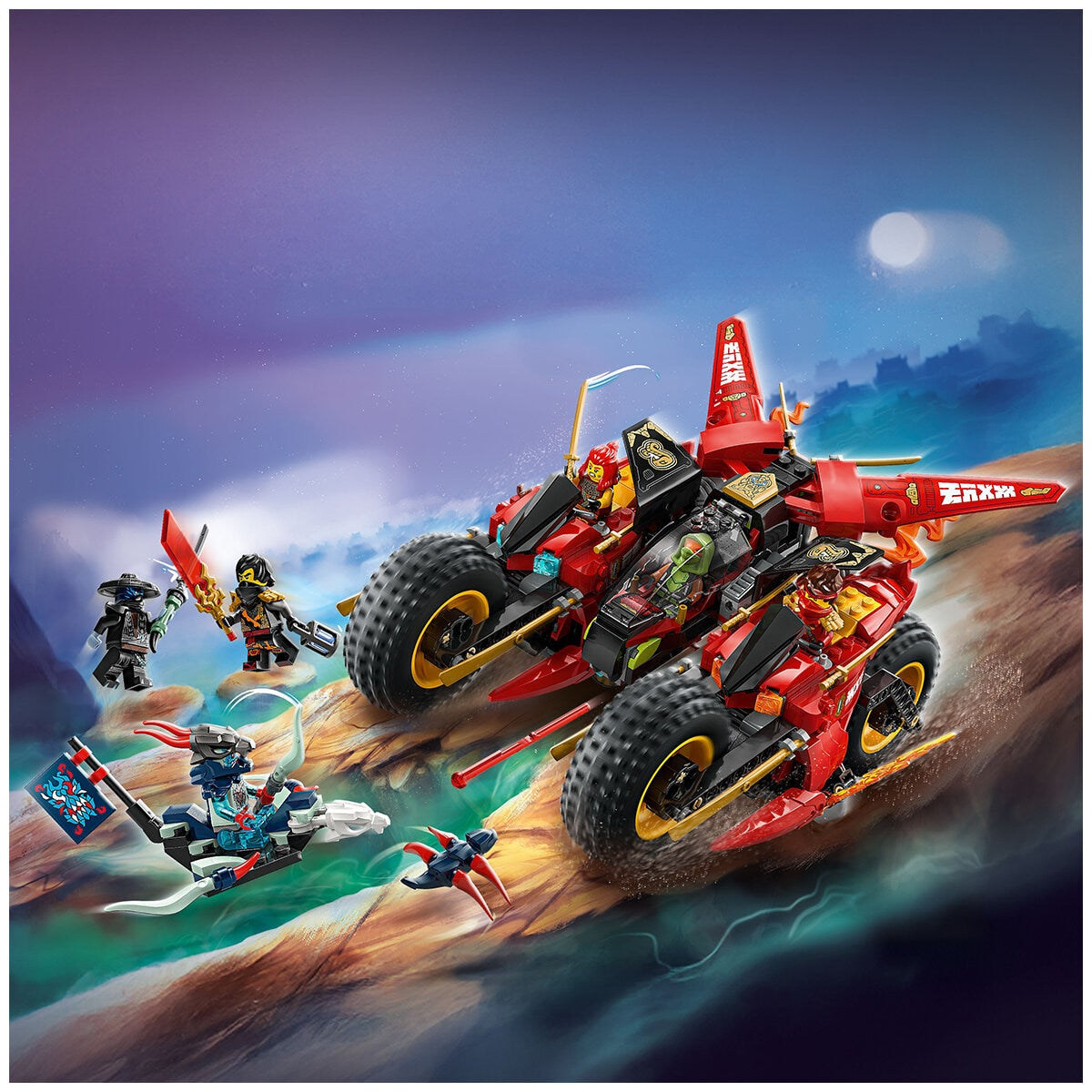 LEGO NINJAGO Ninja Combat Vehicle 71844 561-Piece Set with 6 Minifigures, Kai, Wyldfyre, Cole, Frak, 2 Villains, 24cm Long