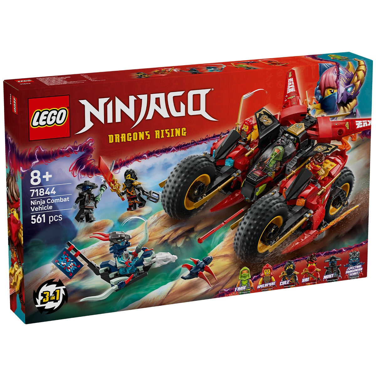 LEGO NINJAGO Ninja Combat Vehicle 71844 561-Piece Set with 6 Minifigures, Kai, Wyldfyre, Cole, Frak, 2 Villains, 24cm Long