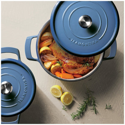 Tramontina Dutch Oven Set 3.7L & 5.6L Denim Blue, Cast Iron, Self-Basting Lid, Stainless Steel Knob