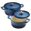 Tramontina Dutch Oven Set 3.7L & 5.6L Denim Blue, Cast Iron, Self-Basting Lid, Stainless Steel Knob - SuperSaverAU - view 1