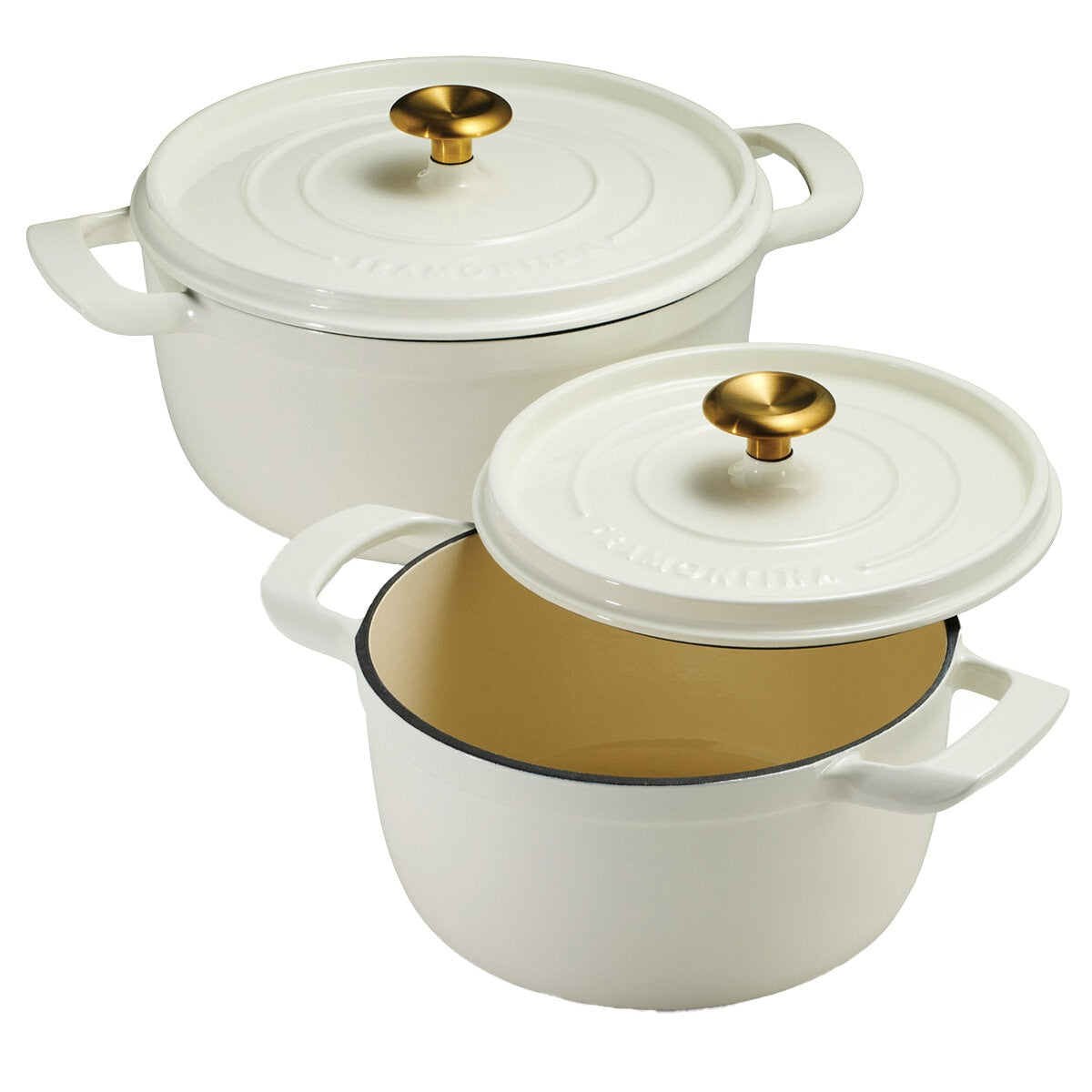 Tramontina Dutch Oven 2 Piece Marshmallow Set, Cast Iron, Porcelain Enamel, Self-Basting Lids, Stainless Steel Knob, 3.7L & 5.6L Sizes - SuperSaverAU - view 1