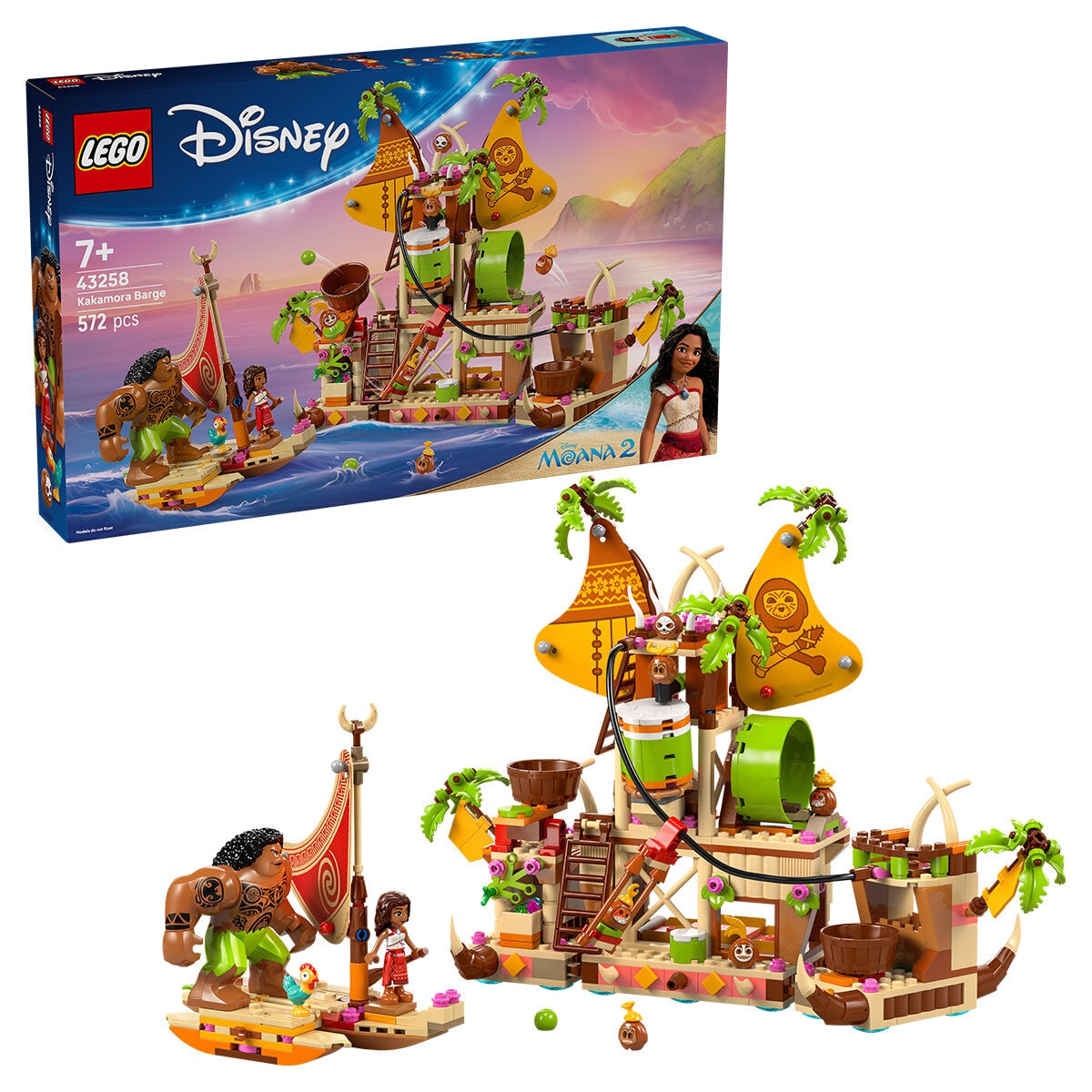 LEGO Disney Moana Kakamora Barge 43258 Building Set with 572 Pieces, 9 Characters, and Splitting Feature