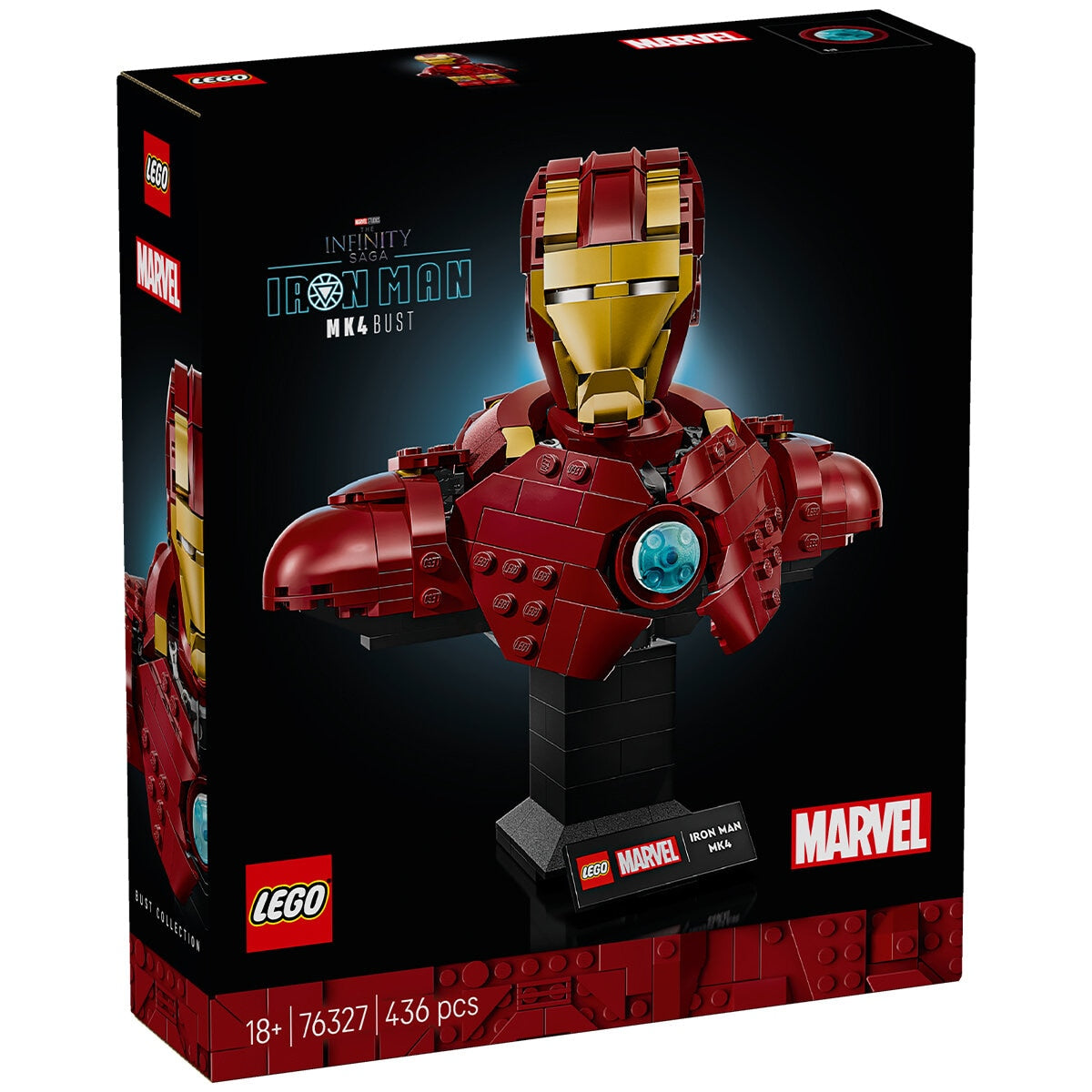 LEGO Marvel Iron Man MK4 Bust 76327 | Collectible Model with 436 Pieces, Adjustable Flaps, Shoulder Cannons, Rotating Head, and Iron Man Minifigure