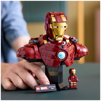 LEGO Marvel Iron Man MK4 Bust 76327 | Collectible Model with 436 Pieces, Adjustable Flaps, Shoulder Cannons, Rotating Head, and Iron Man Minifigure
