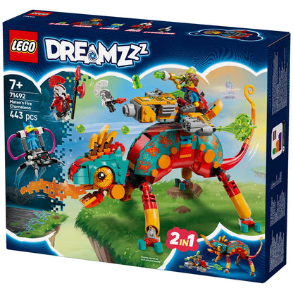 LEGO DREAMZzz Mateo's Fire Chameleon 71492 Building Set | 443 Pieces, Ages 7+ | Transformable Chameleon Toy with Blaster Turret, Jet, Mini Mech