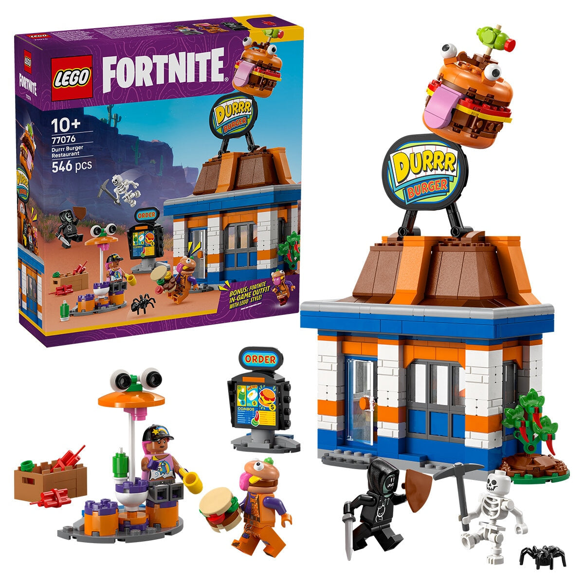 LEGO Fortnite Durrr Burger Restaurant 77076 Building Set with 546 Pieces, Modular Design, Customizable Features, and Exclusive Beef Boss Outfit