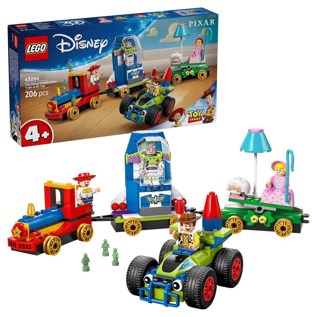 LEGO Disney Toy Story Celebration Train And RC Car 43264 - 206 Pieces, Ages 4+, 32 cm Long, Woody, Jessie, Bo Peep, Buzz Lightyear